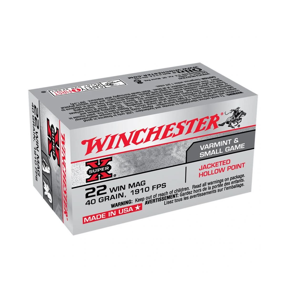 Cartucho Winchester .22WMR JHP 40gr SUPER X (50un)