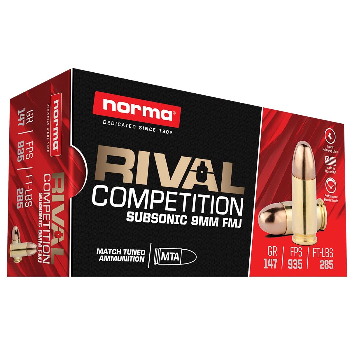 Munição Norma Rival Subsonic 9mm 147GR